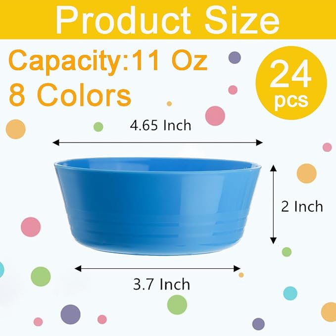 Frcctre 24 Pack Kids Plastic Bowls, 11 Oz Unbreakable Children Bowls Set - Image 2