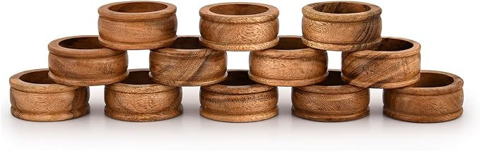 Napkin Rings Acacia Wood Set of 12 by BHAVATU