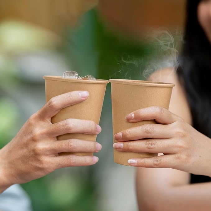 BYSNOW 100 Pack 12 oz Kraft Paper Cups, Disposable Coffee Hot Water Cups | - Image 6