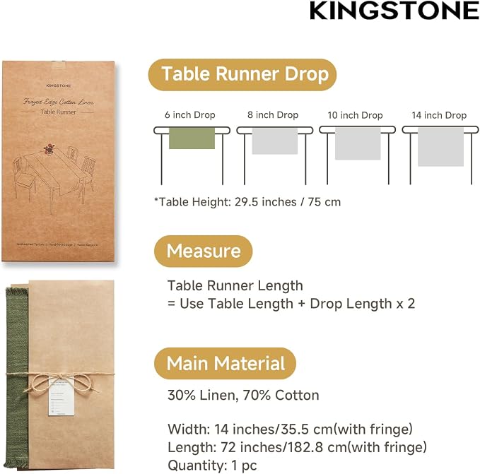 14 x 72 Inches Frayed Edge Table Runner, 270G Heavyweight Sand Washed Slub - Image 2