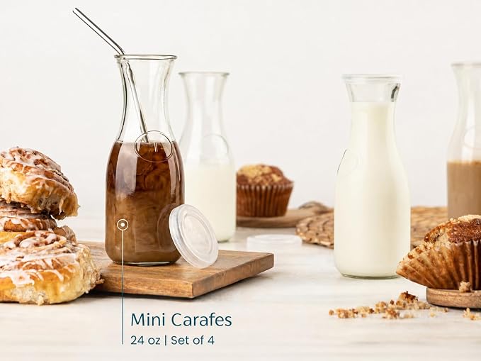Kook Mini Glass Carafes with Lids, Small Beverage Pitchers - Image 4