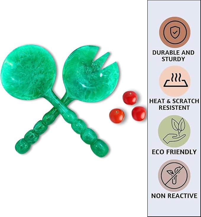 SS Craft Premium Green Resin Salad Serving Spoon Set 2 Pcs Handcrafted Serving - Image 3