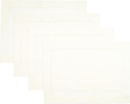 D'Moksha Homes Linen Placemats Set of 4 - Classic Hemstitch Ivory Placemats 14 x 19 Inch - 100% Pure Linen Table Mats for Valentines, Spring, Easter - Handcrafted and Machine Washable