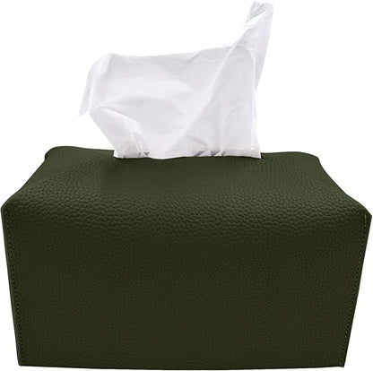 Carrotez Tissue Box Cover, [Refined] Modern PU Leather Rectangular Tissue Box Holder - Decorative Holder/Organizer for Bathroom Vanity Countertop, Night Stands, Office Desk 9.5"X5"X5" - Khaki