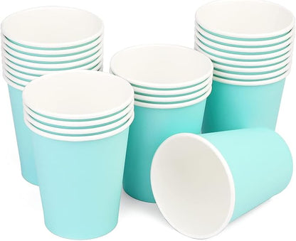 25 Pack 8 oz Disposable Paper Cups, Light Blue Paper Coffee Cups | Beverage by BALDCC