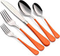 20-Piece Orange Silverware Set 18/0 Stainless Steel Flatware Orange Handle Cutlery Set Service for 4 Dinner Knives Forks Spoons Set Mirror Finish Dishwasher Safe