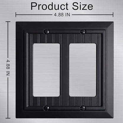 Beadboard Outlet Covers Wall Plates, Bamboo Fiber Light Switch Covers, Natural Material Electric Receptacle Decorative Switch Plate Outlet Cover Matte Black (2 Gang Decorator 2 Pack)