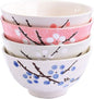 Japanese Rice Bowl Set of 4 Asian Style Hand-painted Floral Plum Ceramic Bowls by Whitenesser