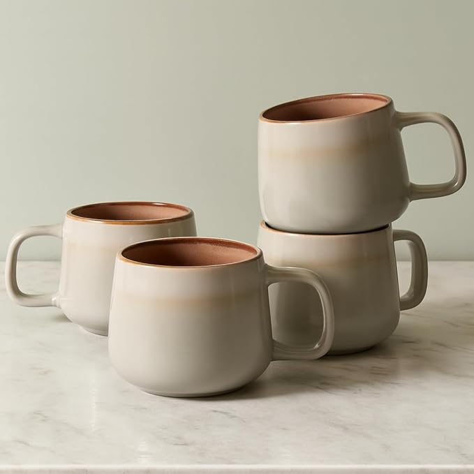 Ava Nord Large Stoneware Ceramic Coffee Mugs Set of 4 | 16 oz | Sage Ash | by AvaNord
