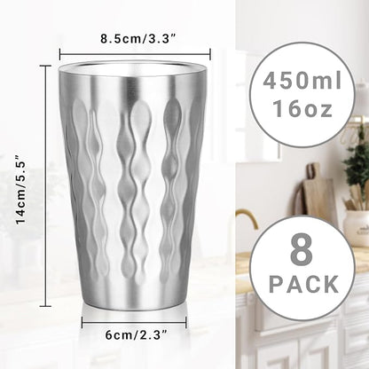 Stainless Steel Double Wall Cups, 16 oz Insulated Tumbler, 8 Pack Unbreakable - Image 2