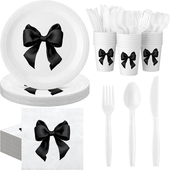 Sieral 144 Pcs Black Bow Party Supplies Coquette Cute Supplies Bachelorette by Sieral