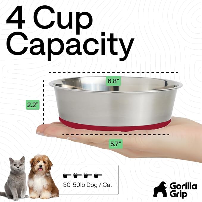 GORILLA GRIP Dog Bowls, Food Grade 304 Stainless Steel, Holds 4 Cups Each Food - Image 4