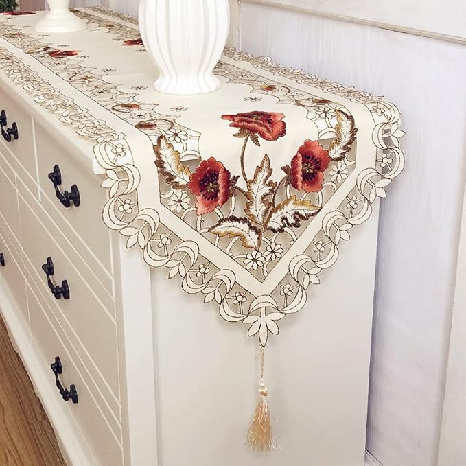 Arzoe Vintage European Flower Lace Table Runner Elegant Runners Cabinet Dining by Arzoe