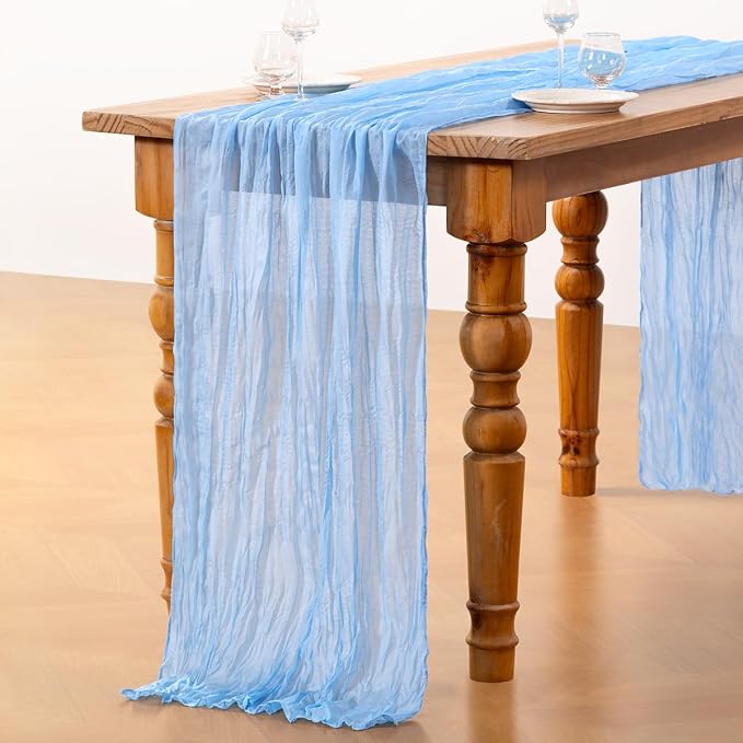 DeZerlor Baby Blue Cheesecloth Table Runners 4 Pack Summer Boho Runners | - Image 6
