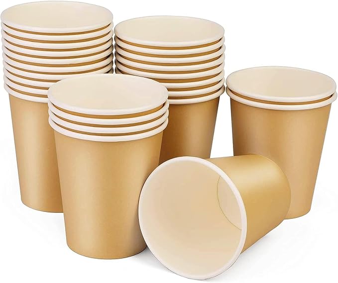 25 Pack 8 oz Paper Cups, Khaki Paper Coffee Cups, Beverage Cups | Disposable by BALDCC