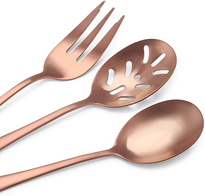 Matte Rose Gold Serving Set，SHARECOOK 5-Piece 18/0 Stainless Steel Large - Image 3