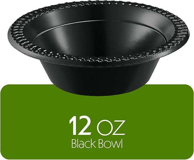 PLASTICPRO 100 PCS Black Plastic Bowls Light Weight 12 oz Plastic Soup Bowls - Image 6