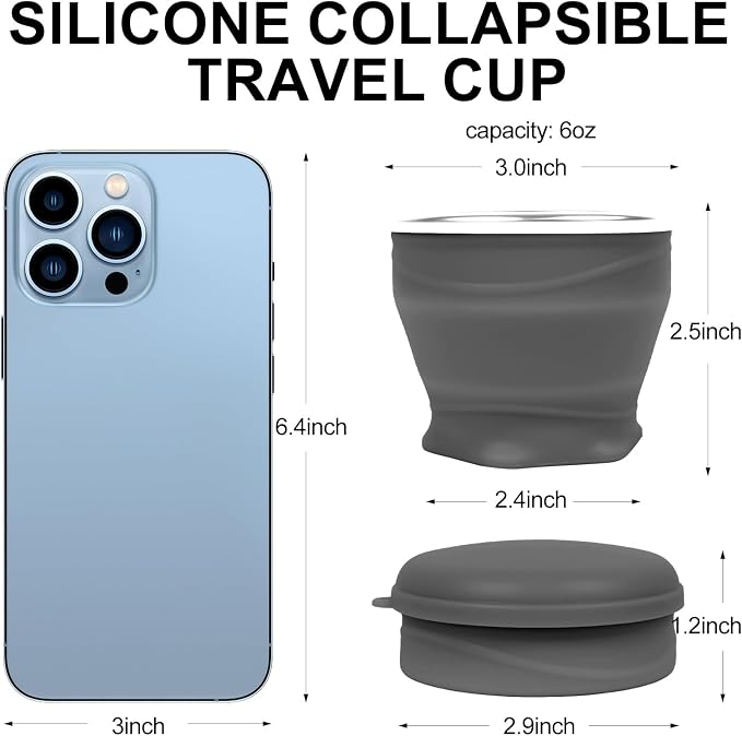 Collapsible Travel Cup with Lid - 6oz Mini Silicone Folding Cup with Stainless - Image 3