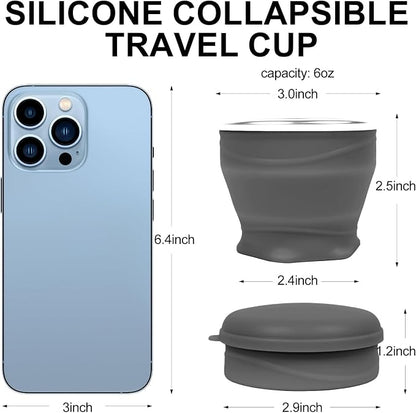 Collapsible Travel Cup with Lid - 6oz Mini Silicone Folding Cup with Stainless - Image 3