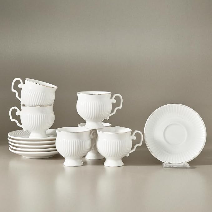KARACA Malta 12-Piece Porcelain Espresso & Turkish Coffee Cup and Saucer Set - Image 5