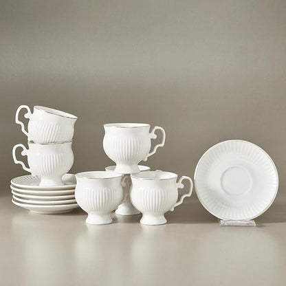 KARACA Malta 12-Piece Porcelain Espresso & Turkish Coffee Cup and Saucer Set - Image 5