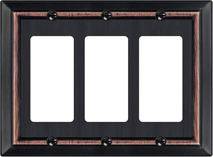Metal Wall Plate for Electrical Outlets, Decorative Aged Bronze Switch Plates Outlet Cover, Light Switch Cover Plate, 3-Gang Wall Plates (Triple Decoretor, 1 Pack)