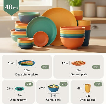 40-Piece Unbreakable Wheat Straw Dinnerwave Sets Plates and Bowls Sets - Image 2