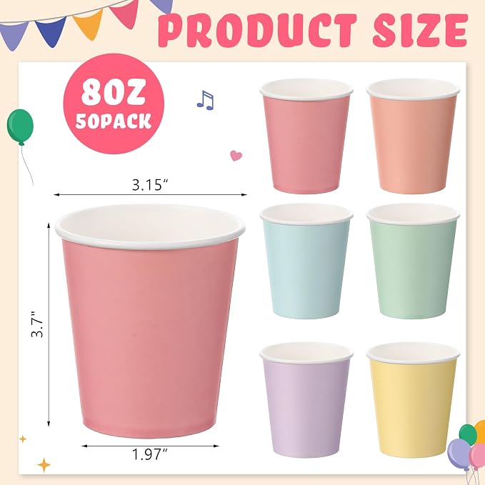 Mimorou 300 Pack 8 oz Disposable Paper Cups, 6 Colors Double PE Coated Coffee - Image 3