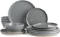 Famiware Saturn Dinnerware Sets for 4, 12 Pieces Stoneware Plates and Bowls Dish Set - Chip and Scratch Resistant, Microwave and Dishwasher Safe Tableware, Dark Gray