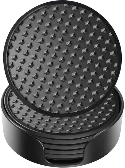 Silicone Coasters 6 Pack with Holder, Drink Coasters Set by Brillirare