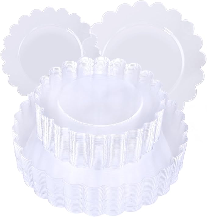 100Pcs Clear Scalloped Plastic Plates by supernal