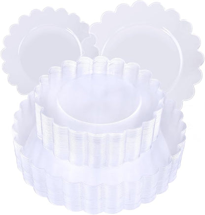 100Pcs Clear Scalloped Plastic Plates by supernal