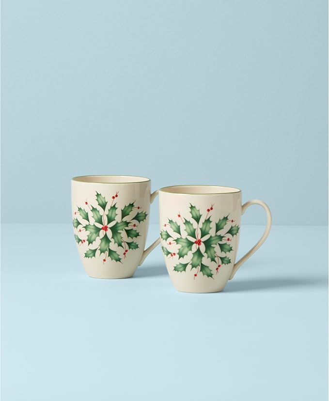 Lenox Hosting the Holidays Holly Porcelain Christmas Mug Set - Image 2