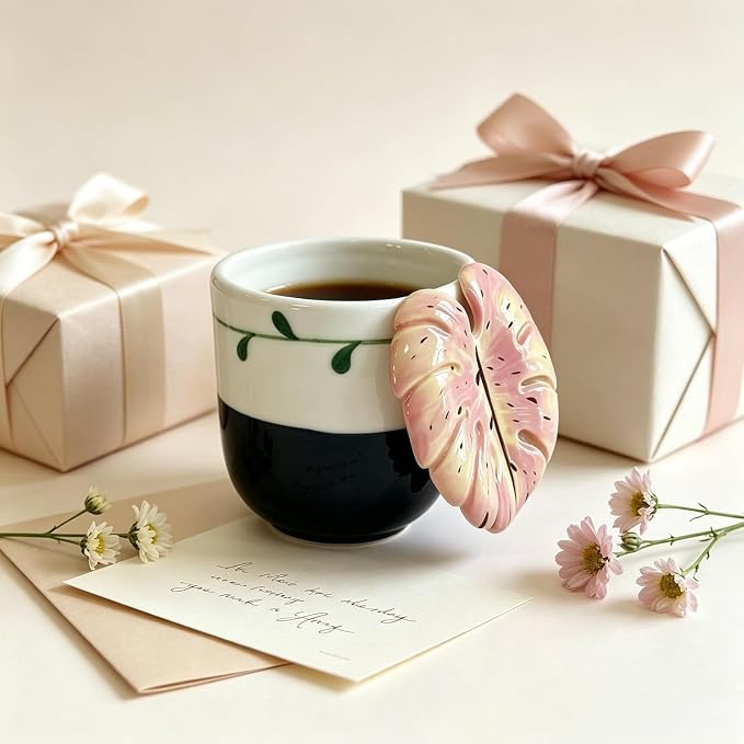 Leaf Handle Ceramic Coffee Mug, Flower Mug 10oz - Image 7