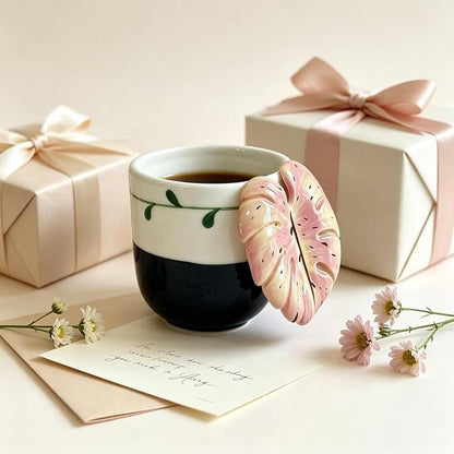 Leaf Handle Ceramic Coffee Mug, Flower Mug 10oz - Image 7
