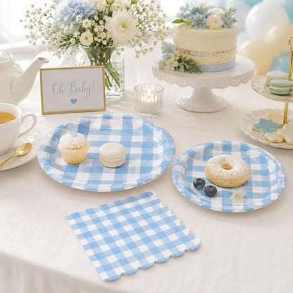 150PCS Blue Gingham Paper Plates & Napkins -Checkered Birthday Party Decor | - Image 5