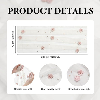 Artoid Mode Pink Flower Pearl White Gauze Table Runner 10FT, Seasonal Sheer - Image 7