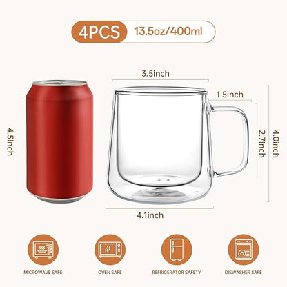 Aurzen 13oz Glass Coffee Mugs, Double Wall Insulated Glass Cups - Image 2