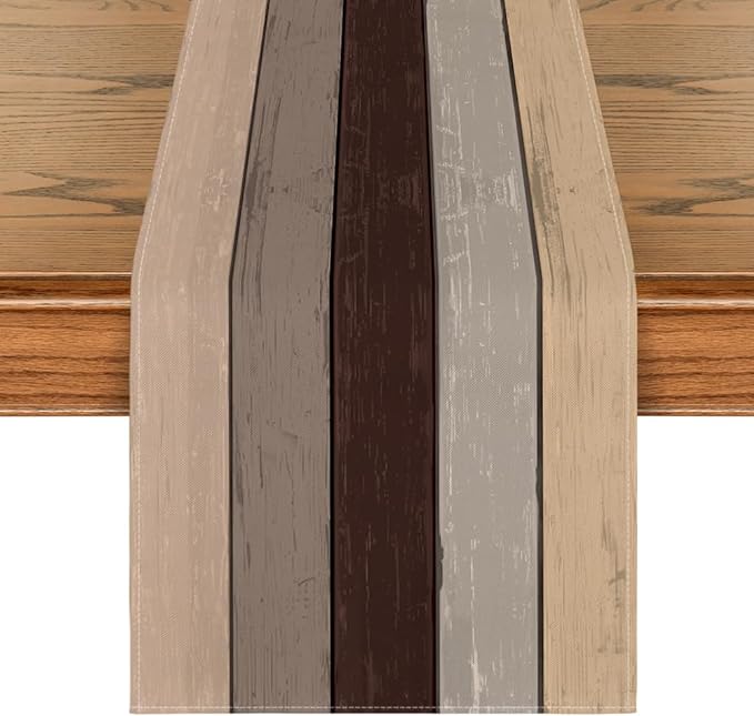 Artoid Mode Brown Retro Rustic Wood Texture Table Runner, Seasonal Spring by ArtoidMode