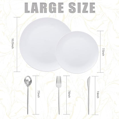 I00000 white Plastic Plates with Disposable silver silverware, disposable plates,nice disposable plates include 30 Dinner plates,30 white dessert plates, 90 Plastic Silverware Set for Valentine's Day