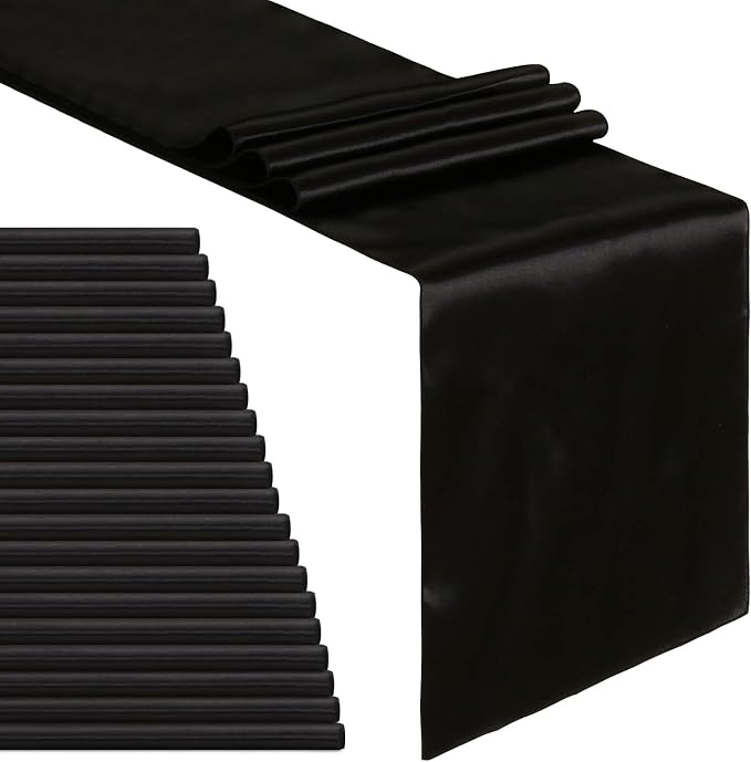 Black Table Runners 20 Pack 12x108 inch Silk Satin Smooth Fabric | Satin Table by B-COOL