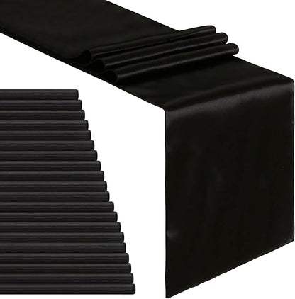 Black Table Runners 20 Pack 12x108 inch Silk Satin Smooth Fabric | Satin Table by B-COOL
