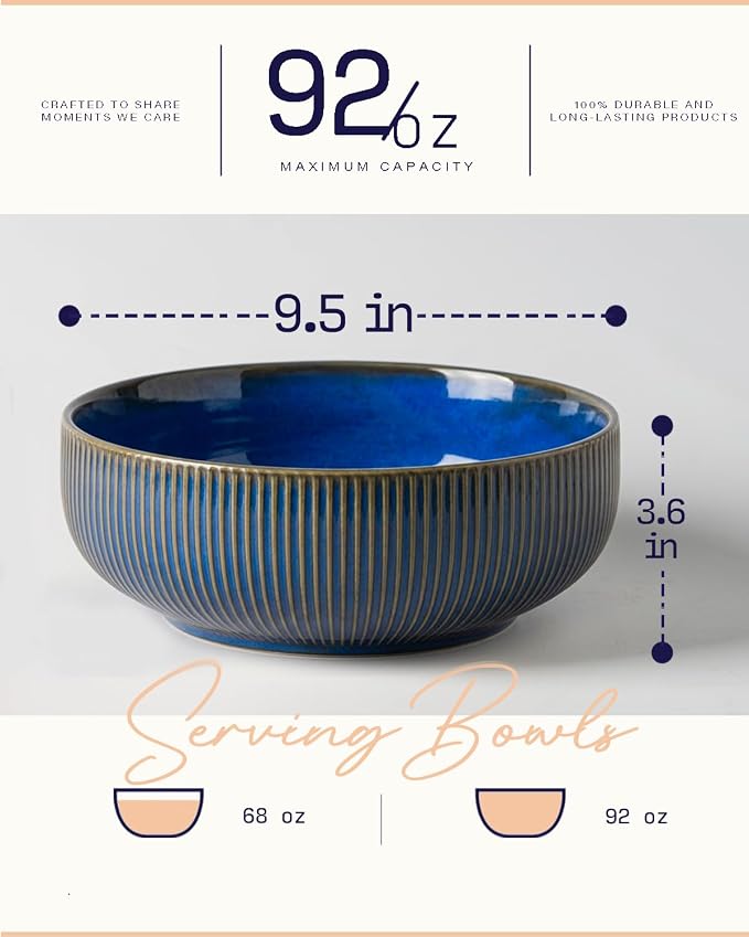 getstar Large Serving Bowls, Ceramic Salad Bowl Set of 2, Microwave and - Image 3