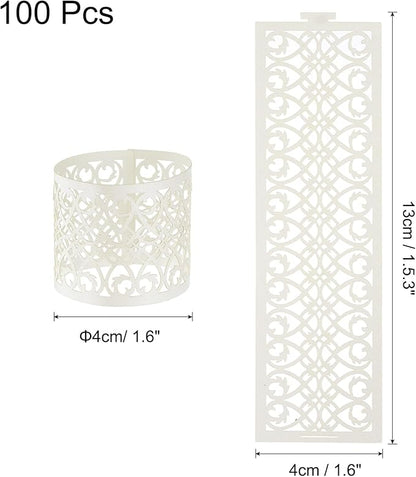 uxcell 100Pcs Napkin Rings Laser Cut Foil Paper, Napkin Holder Hollow Napkin Bands for Weddings Party Serviette Table Decoration Restaurant (Beige, 5.3 x 1.6)