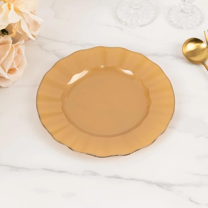 Efavormart 10 Pack | Gold 9" Round Plastic Dessert Salad Plates, Disposable by efavormart