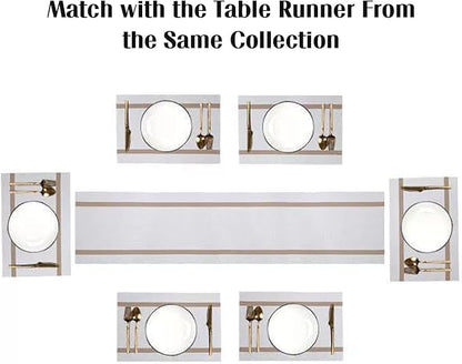 FAVE Placemats Set of 12 White Placemats Woven with Golden Thread Vinyl Place Mats Heat Resistant Table Mats Set of 12 for Wedding, Banquet, Birthday, Party, Restaurant(White, 12"x18"-12PCS)