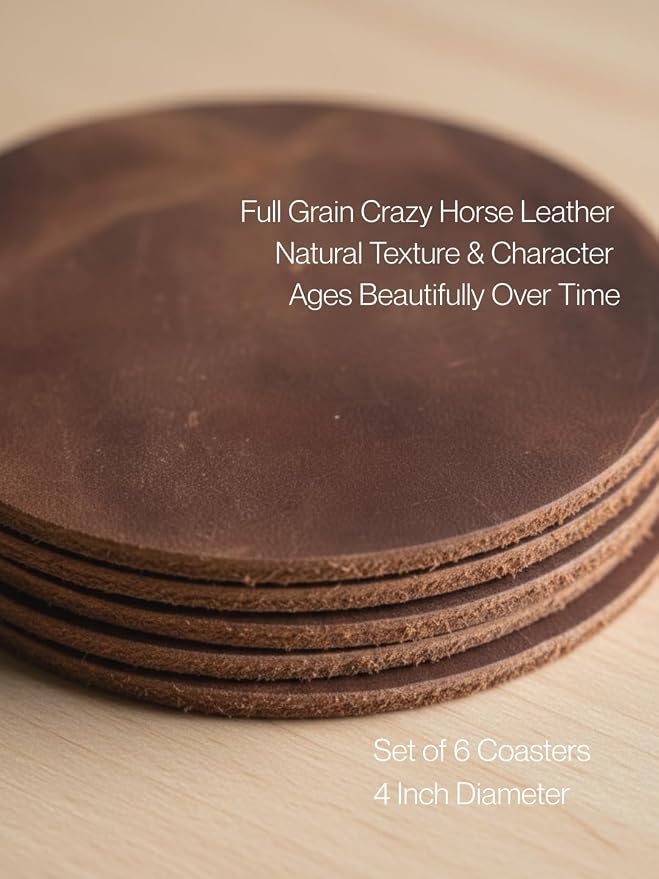 Real Natural Grain Leather Coasters – Durable Non-Slip Distressed Design - Image 5