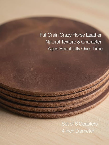 Real Natural Grain Leather Coasters – Durable Non-Slip Distressed Design - Image 5