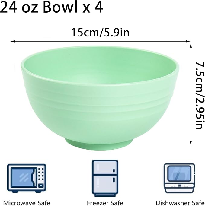 Unbreakable Wheat Straw Cereal Bowls Set of 4, 24 OZ Microwave and Dishwasher - Image 2