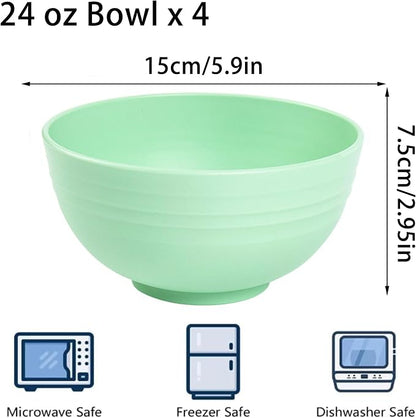 Unbreakable Wheat Straw Cereal Bowls Set of 4, 24 OZ Microwave and Dishwasher - Image 2